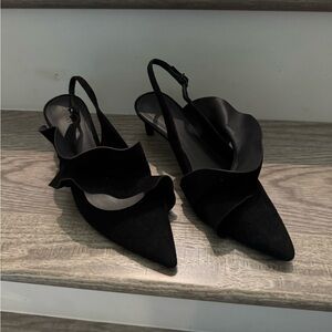 MERCEDES CASTILLO Black Ruffle Slingback Heels Size 8/38